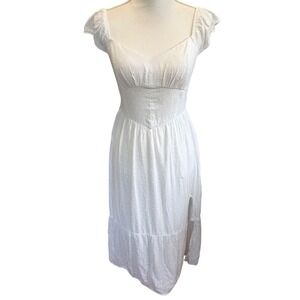 Hollister White Swiss Dot Lace Up Back Midi Dress Small Graduation Bridal Summer